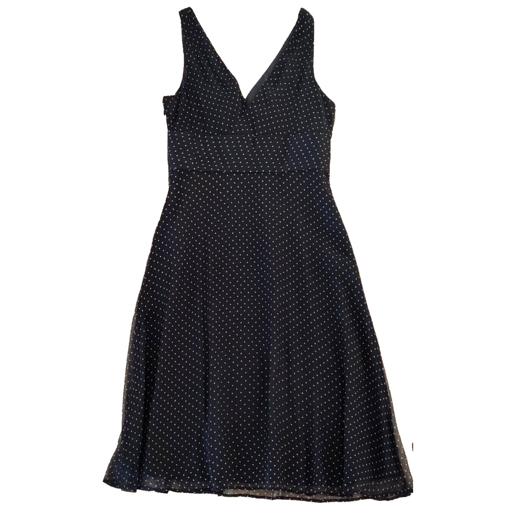 JCrew Silk Crepe Polka Dot Dress Size 14 Navy Tan Date Party Wedding Guest $198